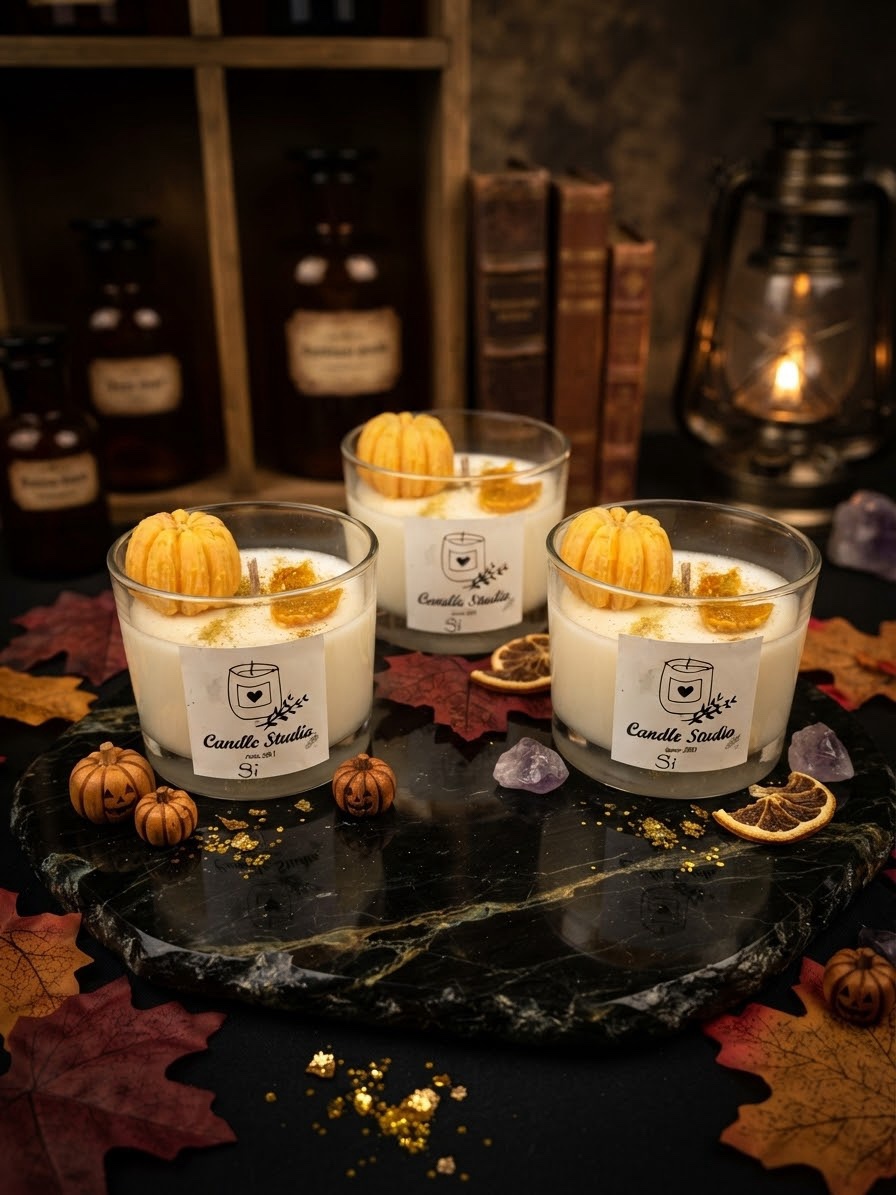 Autumn Candle με κολοκύθα και φυλλαράκια