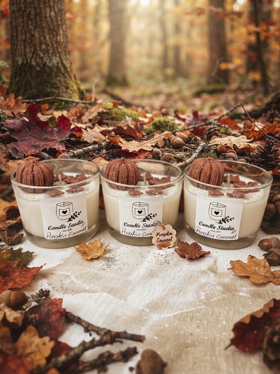 Autumn Candle με κολοκύθα και φυλλαράκια